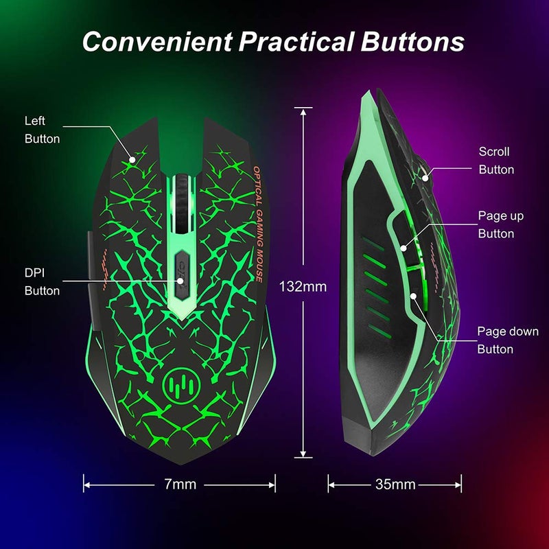 VEGCOO C12 Wireless Gaming Mouse,Rechargeable Mice Silent Click Cordless Mouse with 6 Buttons PC Gaming Mice Advanced Technology with 2.4GHZ Up to 2400DPI for PC Laptop (Green) - Image 3